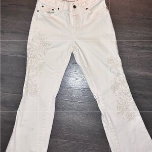 Ralph Lauren White Boot Cut Jeans with Floral Embroidery